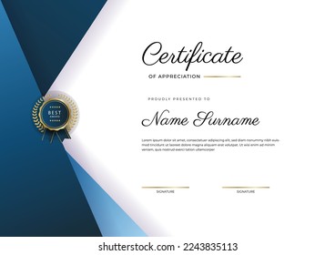 Elegant certificate design template with clean abstract geometric vector decoration. Vector illustration for certificate of achievement, award recognition, corporate employee of the month