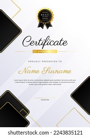 Elegante plantilla de diseño de certificado con decoración de vectores geométricos abstractos y limpios. Ilustración vectorial para certificado de logro, reconocimiento de premios, empleado corporativo del mes