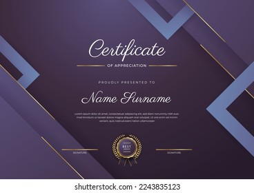 Elegant certificate design template with clean abstract geometric vector decoration. Vector illustration for certificate of achievement, award recognition, corporate employee of the month