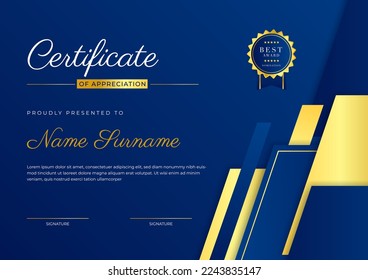 Elegante plantilla de diseño de certificado con decoración de vectores geométricos abstractos y limpios. Ilustración vectorial para certificado de logro, reconocimiento de premios, empleado corporativo del mes