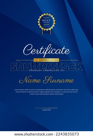 Elegant certificate design template with clean abstract geometric vector decoration. Vector illustration for certificate of achievement, award recognition, corporate employee of the month