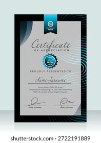 Plantilla de diseño de certificado elegante para el reconocimiento profesional, diseño limpio del premio con estilo moderno del certificado conveniente para los logros del negocio y las presentaciones formales