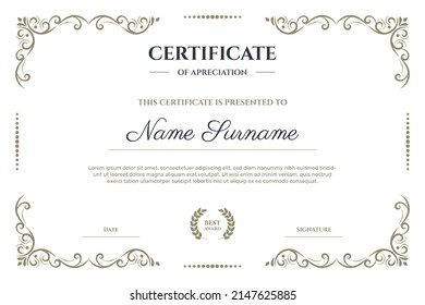 Certificado elegante con plantilla de marco. - Vector.