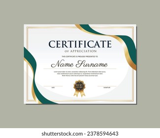 Elegant Certificate. Green and Gold Certificates. Certificate of Appreciation. 