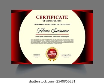 Modelo de certificado elegante com uma borda clássica, padrões ornamentados e tipografia refinada, perfeito para realizações profissionais ou prêmios educacionais