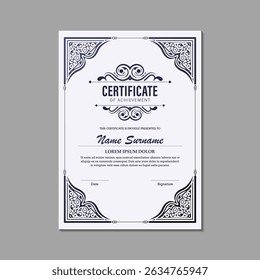 Elegant certificate template with decorative ornaments, flourishes, and an ornate frame.