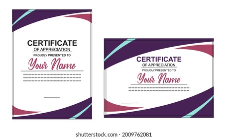 elegant certificate template design with a blend of purple, blue and pink colors