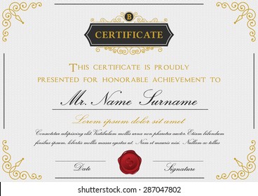 Elegant certificate template design with emblem, border on white background. A4 size + Bleed