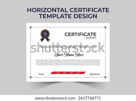 Elegant certificate template design for school, college and university with creative, professional, eye catching and modern Horizontal layout vector
