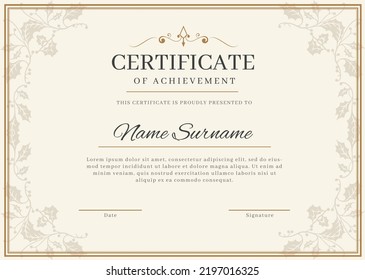 Elegant certificate template. Ornamental certificate template. Vintage floral certificate.Vector stock