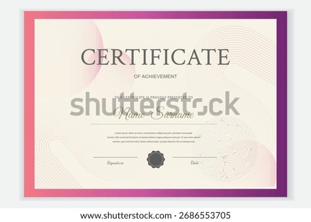 Elegant certificate template with pastel gradient and geometry, decorative frame. Editable vector, printable, customizable design for diplomas, awards, and corporate events. Suitable for any occasion.