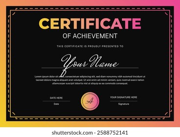 Elegant certificate template with a stylish gradient background and editable text. Perfect for awards, achievements, and recognitions. Fully customizable with professional typography.