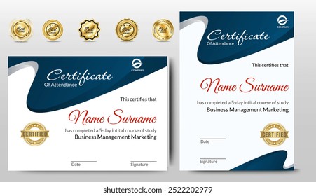 Elegante Plantilla de Certificados con Insignia y Frontera. Vector