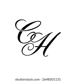 Elegant CH Monogram Logo in Black Script – Luxury Calligraphy Initial Design on White Background