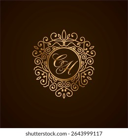 Elegant CH Monogram Logo with Golden Ornamental Frame on Dark Background – Luxury Initial Design
