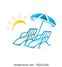 elegant chairs and beach Umbrella illustration, symbol design, isolated on white background.