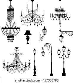 Elegant chandelier and vintage lamp set 
