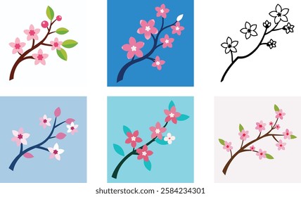 Elegant Cherry Blossom Branch Icon with Blooming Flowers