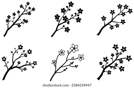 Elegant Cherry Blossom Branch Icon with Blooming Flowers