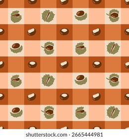 Elegant chestnut check pattern ideal for tea towels, boutique packaging, cottagecore fabric project