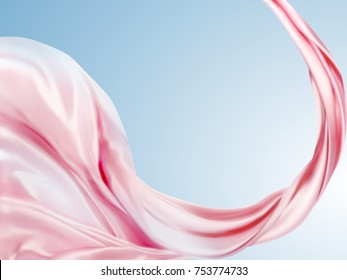 Elegant chiffon design elements, pink fabric flying in the blue sky illustration