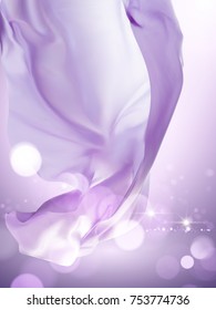 Elegant chiffon design elements, purple fabric flying in the sparkling bokeh background illustration