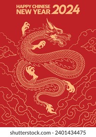 elegant chinese new year 2024, zodiac sign year of dragon with clean red background pattern
