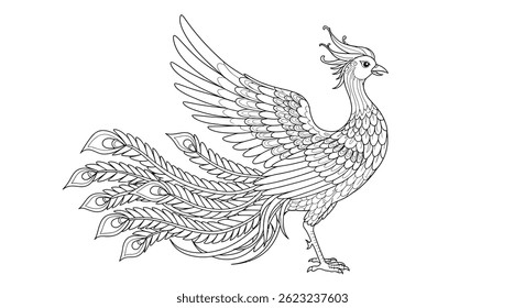 Elegante Ilustração De Fenghuang De Fênix Chinesa Com Asas Graciosas Cauda Curvada Longa E Design De Simbolismo De Cabeça Gentil
