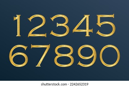 Elegant Chinese style gold numbers. 1, 2, 3, 4, 5, 6, 7, 8, 9, 10, logo, gold and red color with Asian element on color background