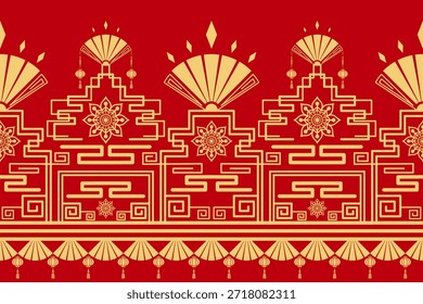 Elegante padrão de borda sem costura estilo chinês para a produção de têxteis e tecidos. Adequado para guarnições de vestuário, estofos, embalagens e aplicações de impressão industrial.