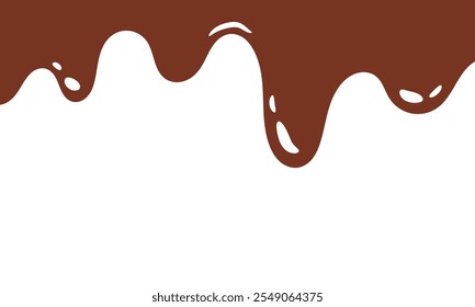 Elegant Chocolate Melt Drips. Liquid Chocolate Illustration, Food, Beverage, Graphics. Flowing Melted Milk Chocolate Liquid Cartoon Vector Illustration.