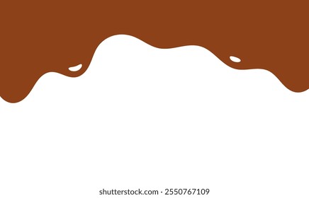 Elegant Chocolate Melt Drips. Liquid Chocolate Illustration, Food, Beverage, Graphics. Flowing Melted Milk Chocolate Liquid Cartoon Vector Illustration.