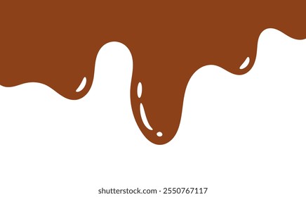 Elegant Chocolate Melt Drips. Liquid Chocolate Illustration, Food, Beverage, Graphics. Flowing Melted Milk Chocolate Liquid Cartoon Vector Illustration.