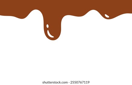 Elegant Chocolate Melt Drips. Liquid Chocolate Illustration, Food, Beverage, Graphics. Flowing Melted Milk Chocolate Liquid Cartoon Vector Illustration.