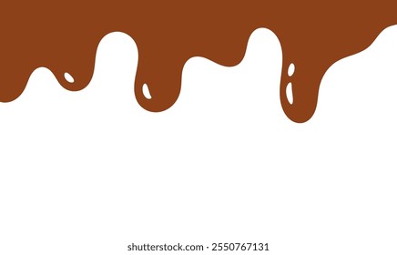 Elegant Chocolate Melt Drips. Liquid Chocolate Illustration, Food, Beverage, Graphics. Flowing Melted Milk Chocolate Liquid Cartoon Vector Illustration.