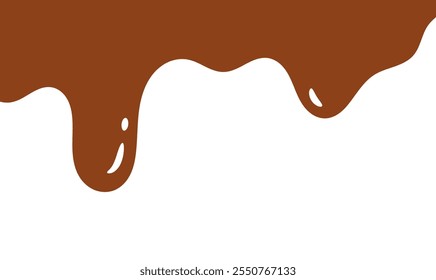 Elegant Chocolate Melt Drips. Liquid Chocolate Illustration, Food, Beverage, Graphics. Flowing Melted Milk Chocolate Liquid Cartoon Vector Illustration.