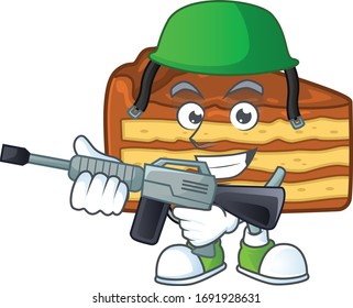 Un elegante pastel de chocolate Estilo de mascota del ejército con pistola automática