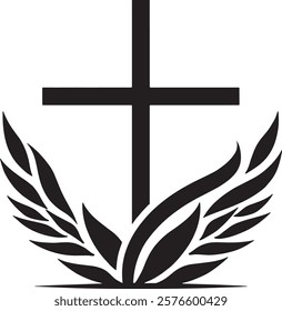 Elegant Christian Cross with Laurel Leaves Symbol 