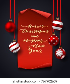 Elegant Christmas Background with balls and lettering