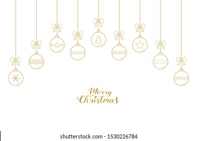Elegant Christmas background with baubles and greetings. Xmas decoration. Vector