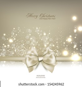 Elegant Christmas Background With Bow And Place For Text. Vector Illustration.