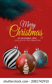 Elegant christmas background with branches and christmas balls