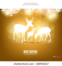 Eleganter Weihnachtshintergrund mit Hirschen. Vektorgrafik mit Platz für Text.