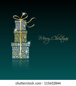 Elegant Christmas background with gift boxes made from snowflakes