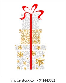 Elegant Christmas background with gift boxes made from snowflakes