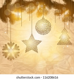 Elegant Christmas background with gold evening balls.