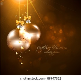 elegant Christmas background with gold glass evening balls