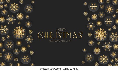 Elegant Christmas Background with Gold Shining Snowflakes. Vector illustration