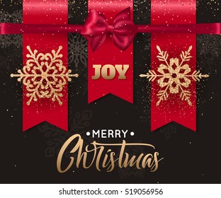 Elegant Christmas background with gold snowflakes for greeting card, holiday design. Vector illustration eps 10 format.