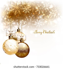 elegant Christmas background with gold and white evening balls